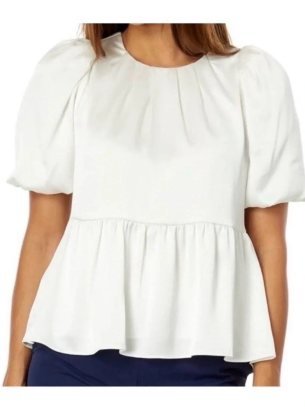 LILLY PULITZER Ivory Silky Satin Peplum Top